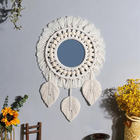 Espejo decorativo redondo en macramé – Estilo boho chic