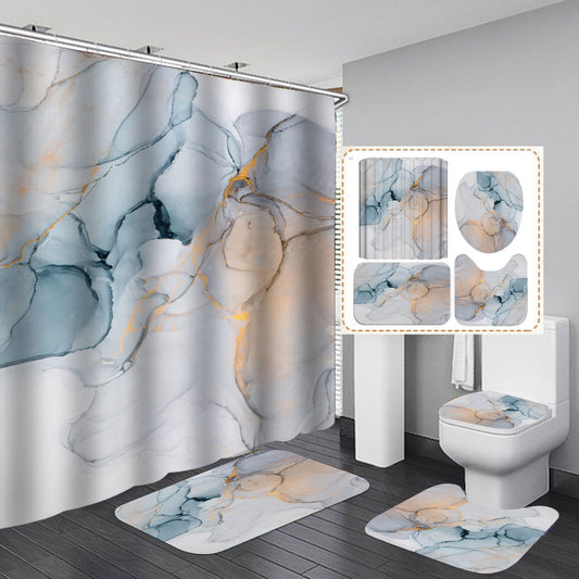 Juego de Cortina de Ducha con Alfombra y Fundas de Baño